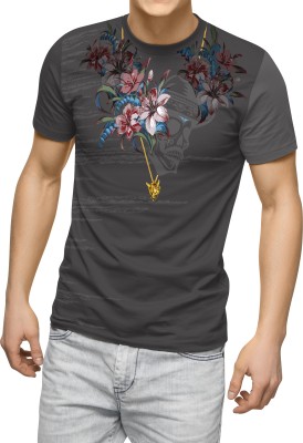 HouseOfCommon Printed Men Round Neck Grey T-Shirt