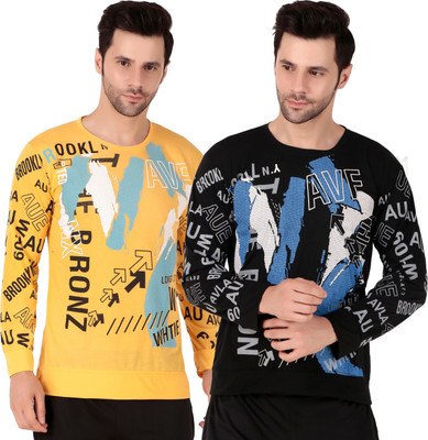 SM SHAYAM CREATION Printed, Typography Men Round Neck Black, Yellow T-Shirt