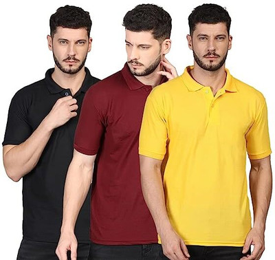 KEOTI Solid Men Polo Neck Multicolor T-Shirt