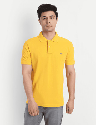 Attiris Solid Men Polo Neck Yellow T-Shirt