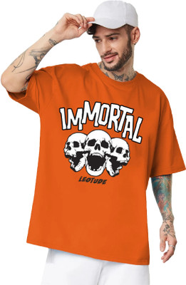 Leotude Printed, Typography Men Round Neck Orange T-Shirt