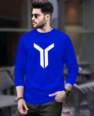 ACEBERE Printed Men Round Neck Reversible Blue T-Shirt