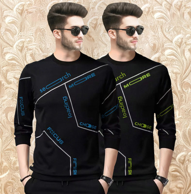 TRIPR Printed Men Round Neck Black, Blue, Green T-Shirt