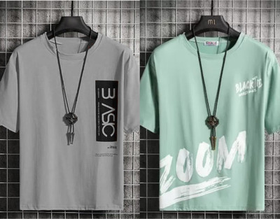 Printed Men Grey, Green T-Shirt