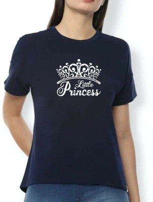 Smart Colors Printed, Typography Women Round Neck Dark Blue T-Shirt