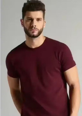 At Last Fashion Solid Men Round Neck Maroon T-Shirt
