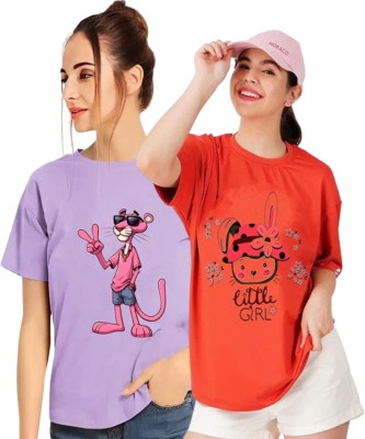 Printed Women Purple, Orange T-Shirt