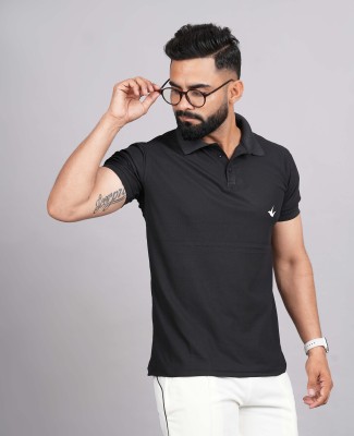 Notnine Solid Men Polo Neck Black T-Shirt