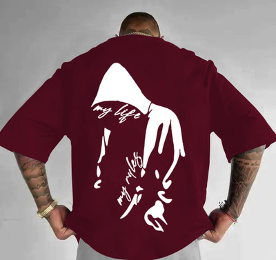 TEESHACK Printed Men Round Neck Maroon T-Shirt