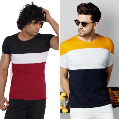 Pachirisu Colorblock Men Round Neck Maroon, Yellow T-Shirt