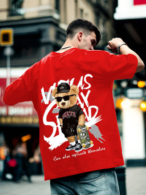 Heartees Cartoon Men Round Neck Red T-Shirt