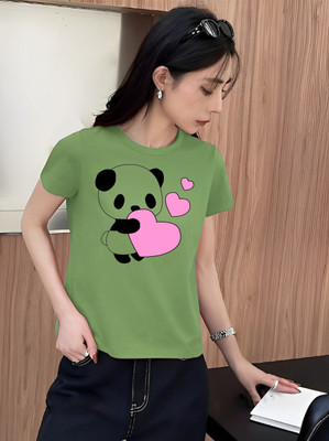 Lecowar Graphic Print Women Round Neck Green T-Shirt