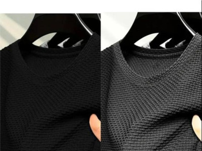 At Last Fashion Self Design Men Round Neck Black, Grey T-Shirt