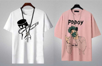 Clothy Printed Men Pink, White T-Shirt