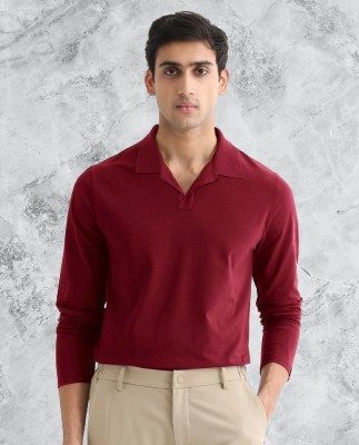 PATOIS Solid Men Polo Neck Maroon T-Shirt