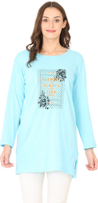 SP GIFT SPOT Printed Women Round Neck Light Blue T-Shirt