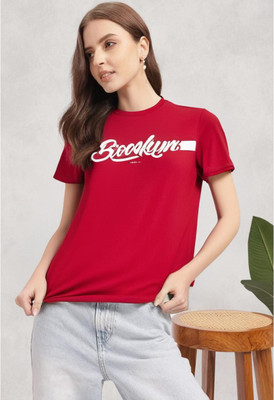 MACK JONNEY Printed Women Round Neck Red T-Shirt