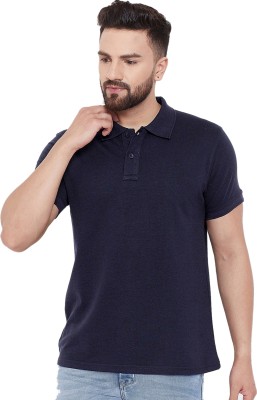 FUNKY GUYS Solid Men Round Neck Navy Blue T-Shirt