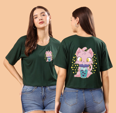 CORSICA Graphic Print Women Round Neck Dark Green T-Shirt