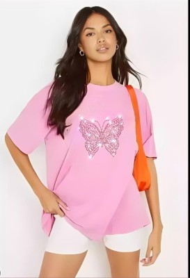Aster Embroidered Women Round Neck Pink T-Shirt