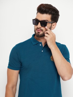 RELANE Self Design Men Polo Neck Blue T-Shirt