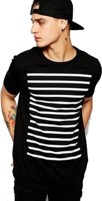 WRODSS Striped Men Round Neck Black T-Shirt