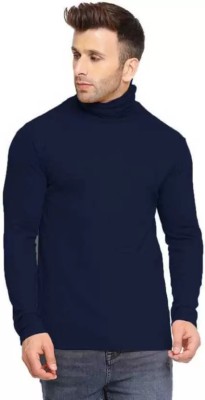 True Basket Solid Men Round Neck Navy Blue T-Shirt