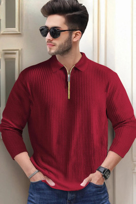 nityaf Printed Men Polo Neck Purple T-Shirt