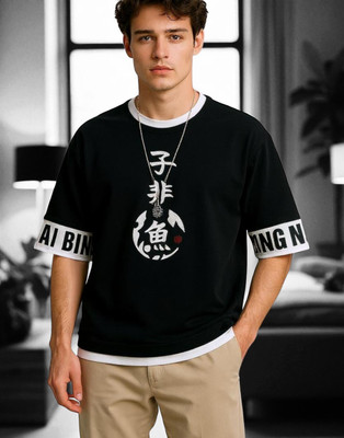 Autna Printed Men Round Neck Black T-Shirt
