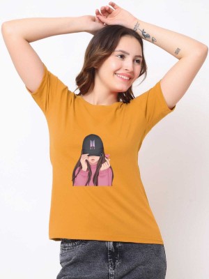 Mufasa Printed Women Round Neck Yellow T-Shirt