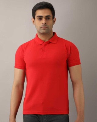 Silver Swan Solid Men Polo Neck Red T-Shirt