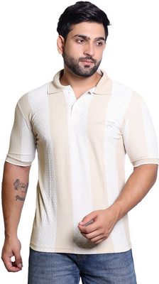James Hamilton Printed Men Polo Neck Beige, White T-Shirt