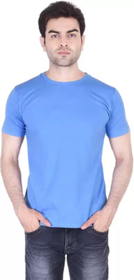 KETEX Solid Men Round Neck Light Blue T-Shirt