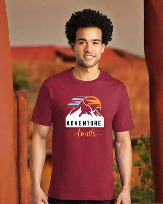 Velvawear Printed Men Round Neck Maroon T-Shirt