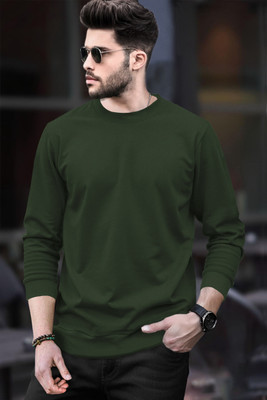 BLIVE Solid Men Round Neck Dark Green T-Shirt