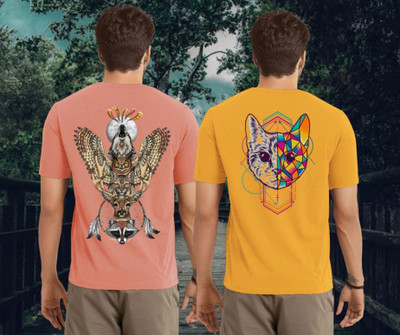 Kasendra Graphic Print Men Round Neck Pink, Yellow T-Shirt