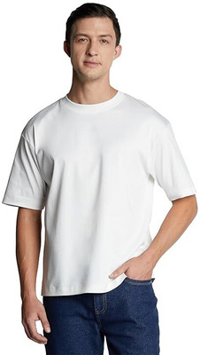 HOBOKEN Solid Men Crew Neck White T-Shirt