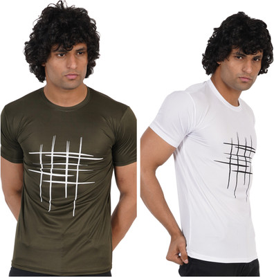 Oishee Striped Men Round Neck Dark Green, White T-Shirt