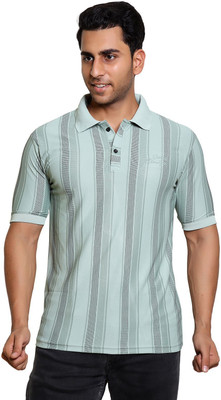 James Hamilton Striped Men Polo Neck Light Green T-Shirt