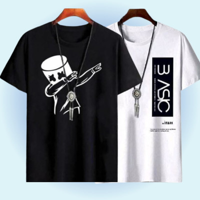 Printed Men White, Black T-Shirt(Pack of 2)