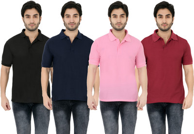YUALIN CREATION Solid Men Polo Neck Multicolor T-Shirt