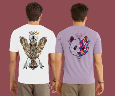 Kintu Parantu Printed Men Round Neck White, Purple T-Shirt