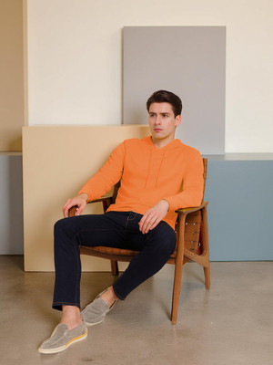 FRISKERS Solid Men Hooded Neck Orange T-Shirt