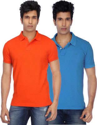 KETEX Solid Men Polo Neck Blue, Orange T-Shirt