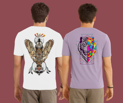 Kintu Parantu Printed Men Round Neck White, Purple T-Shirt