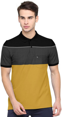 Bullmer Striped Men Polo Neck Yellow T-Shirt