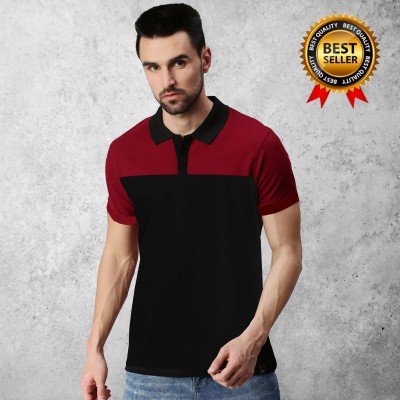 Tee town Colorblock Men Polo Neck Black T-Shirt