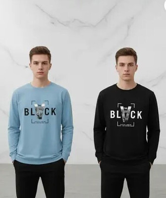 Clothy Printed Men Blue, Black T-Shirt