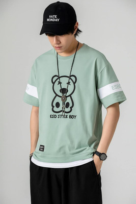 KASPY Printed Men Round Neck Light Green T-Shirt
