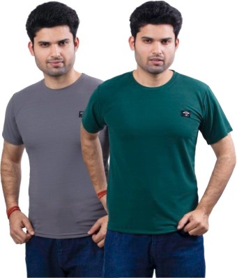 swastika vastram Solid Men Round Neck Green, Grey T-Shirt